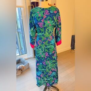 1970s Vintage Hawaiian Neon Print Hostess Dress by Ter-Shé